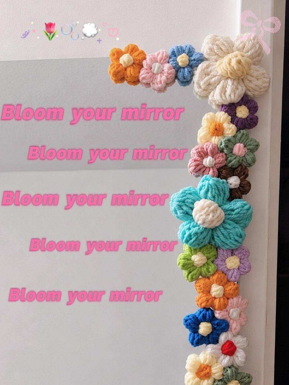 Handmade Crochet Flower Mirror Garland | Cute Room Decor